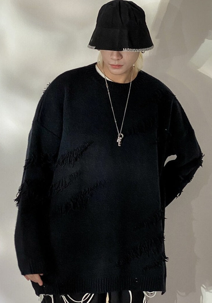 Ruptured Oversized Solid Blank Sweater