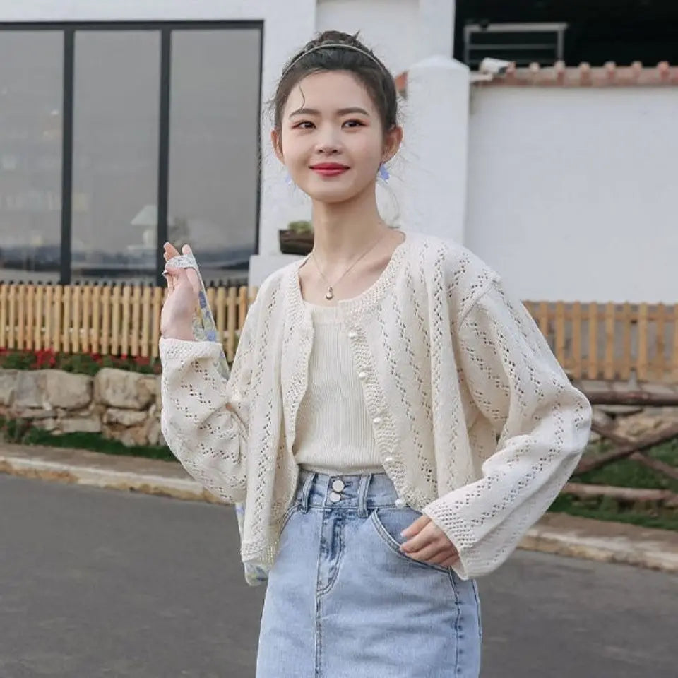 Elegant Hollow Out Button Up Cardigan