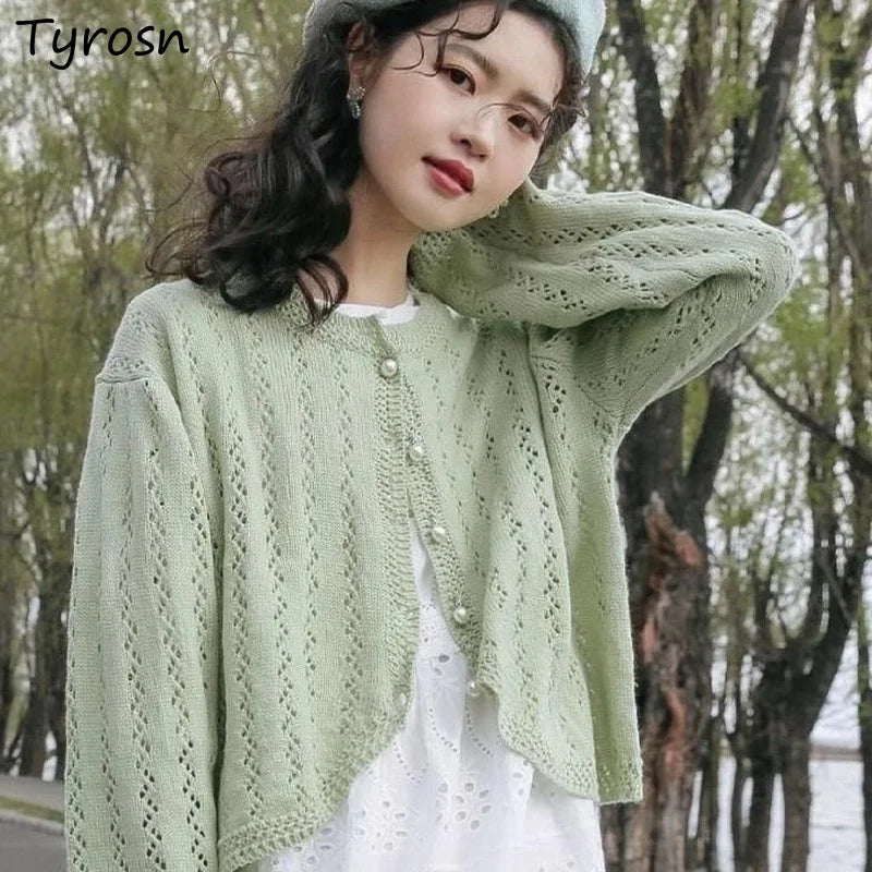 Elegant Hollow Out Button Up Cardigan