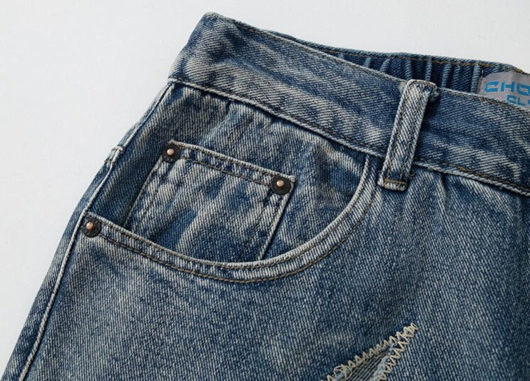 Flame Embroidery Denim Jeans