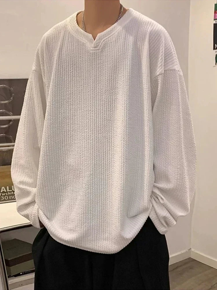 Men's Cool Solid Color Jacquard Waffle Casual Sweater