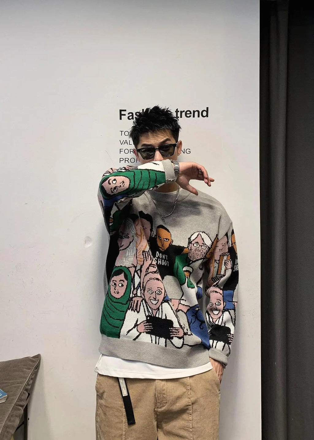 Cozy Patchwork Rabbit O Neck Sweater