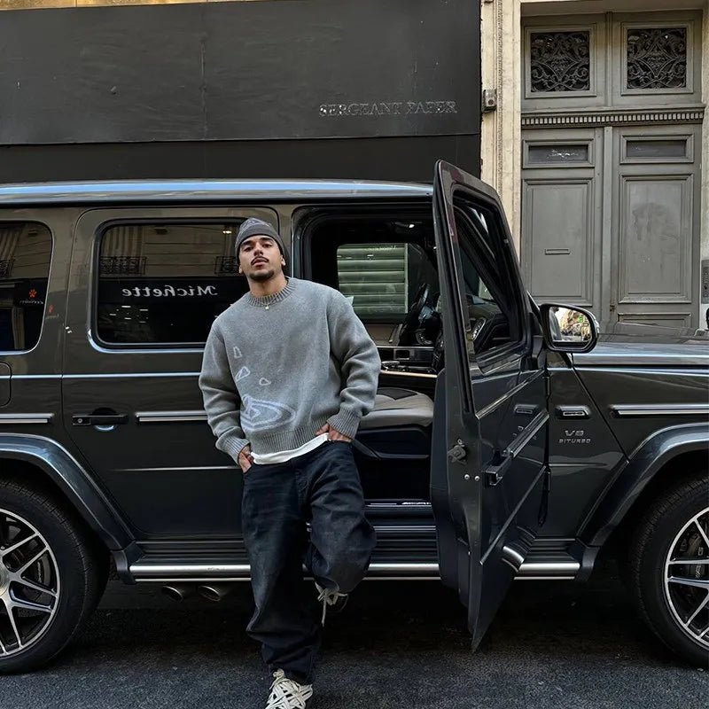 Abstract Patterned Gray Sweater