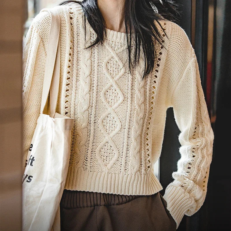 Autumn Winter Beige Cropped Sweater