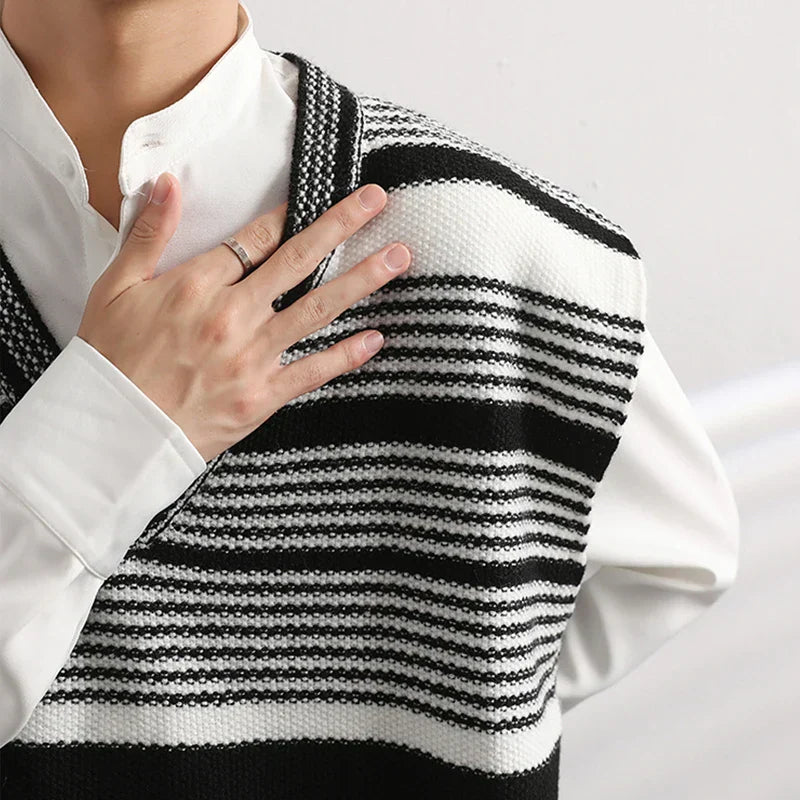 Classic Korean Stylish Striped Knit Vest Sweater