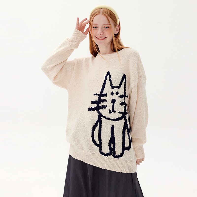 Hand Drawn Cat Knitted Sweater
