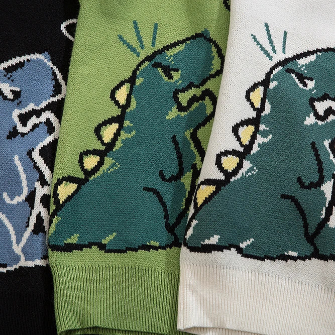 Retro Dinosaur Cartoon Knit Sweater