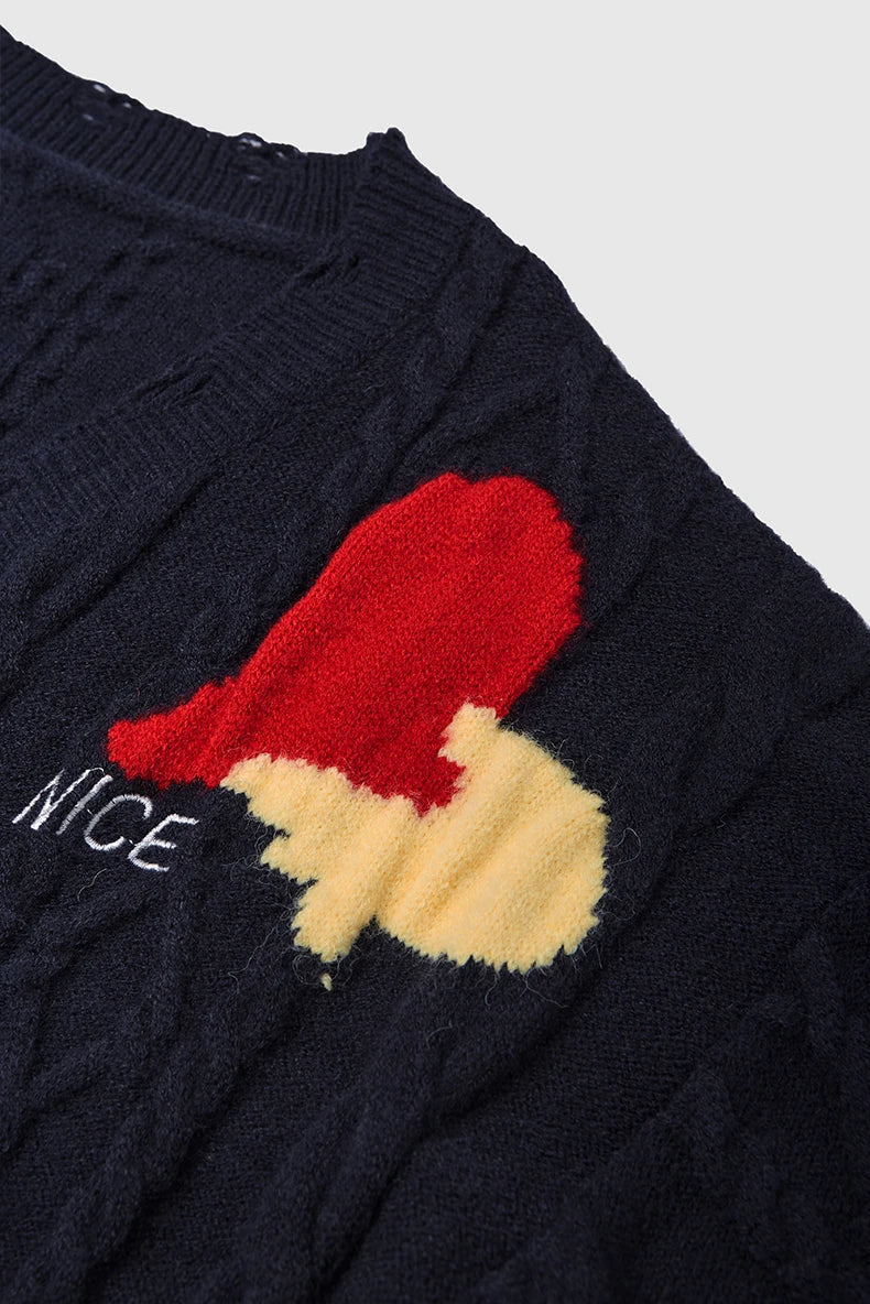 Abstract Patch Cable Knit Sweater