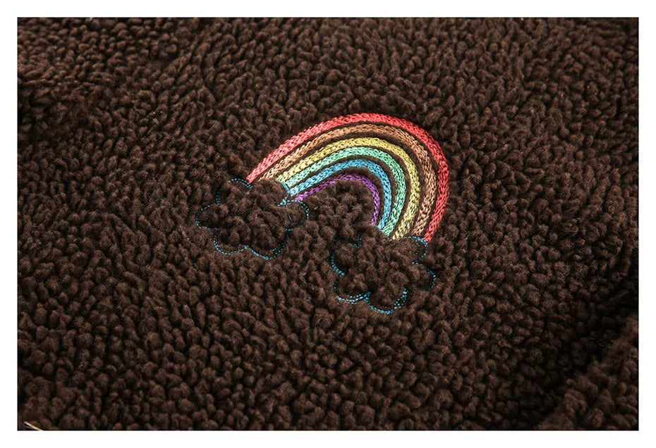 Embroidered Fleece Button-Up Jacket