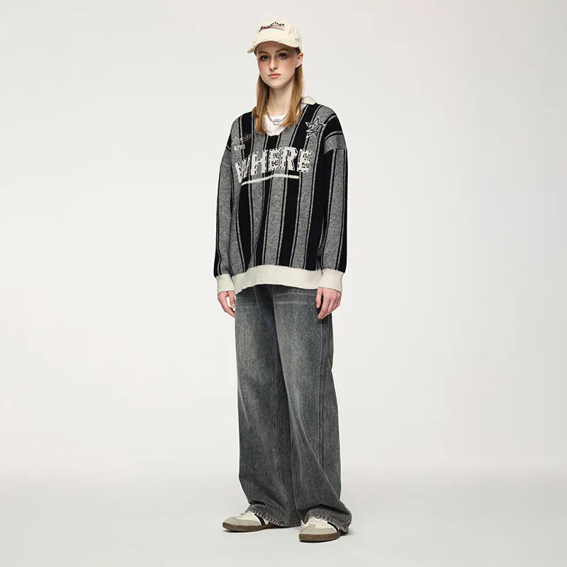 Striped Wheel Star Design Sweater