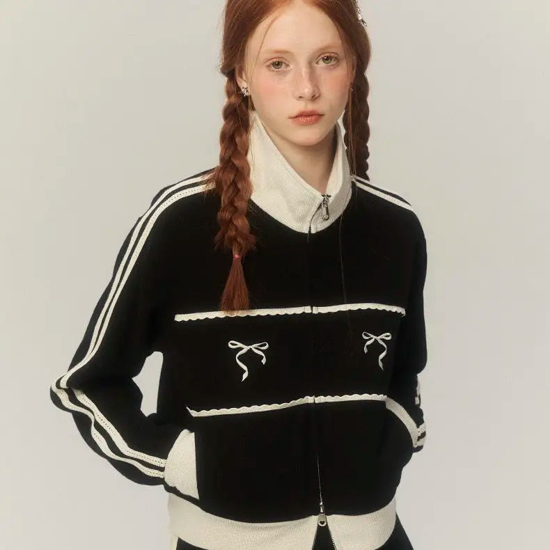 Sweat Retro Lace Embroidery Zip Up Sweatshirt