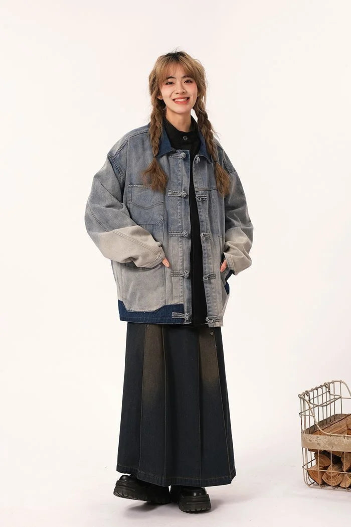 Chinese Style Retro Spliced Casual Denim Jacket