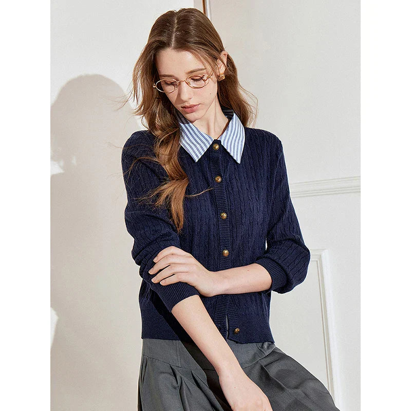 Navy Blue Knitted Button Cardigan