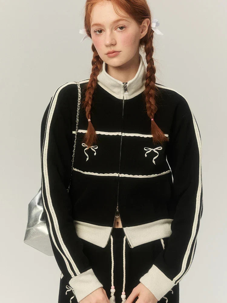 Sweat Retro Lace Embroidery Zip Up Sweatshirt