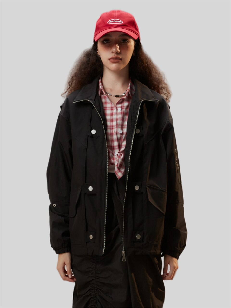 Black Zip-up Denim Jacket