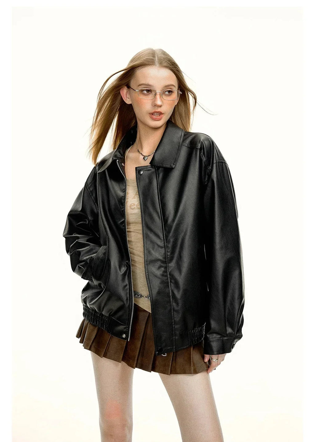 Women Cool High End Solid Color Leather Jacket