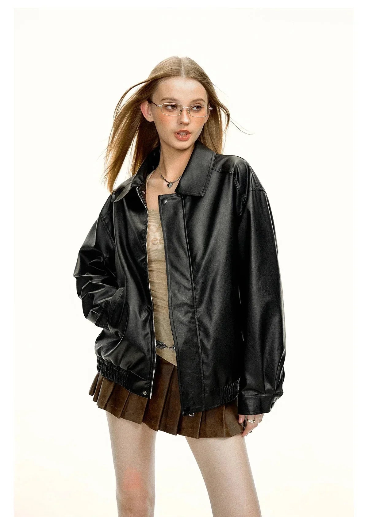 Women Cool High End Solid Color Leather Jacket