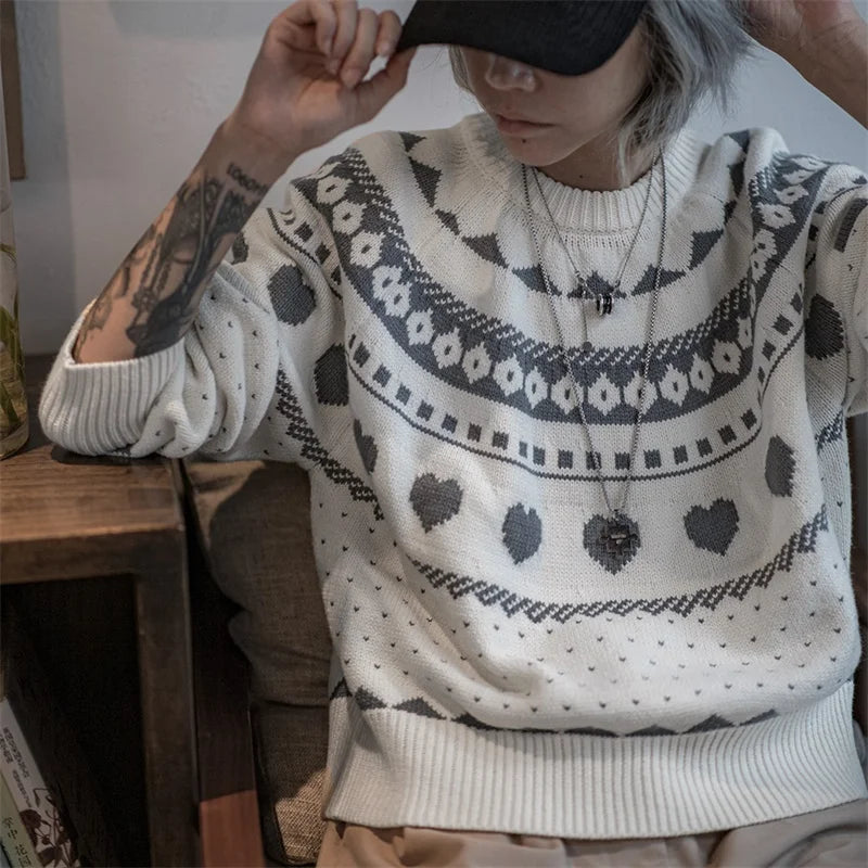 White Fair Isle Knit Sweater