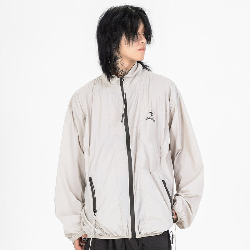 Solid Stand Collar Windbreaker Jacket