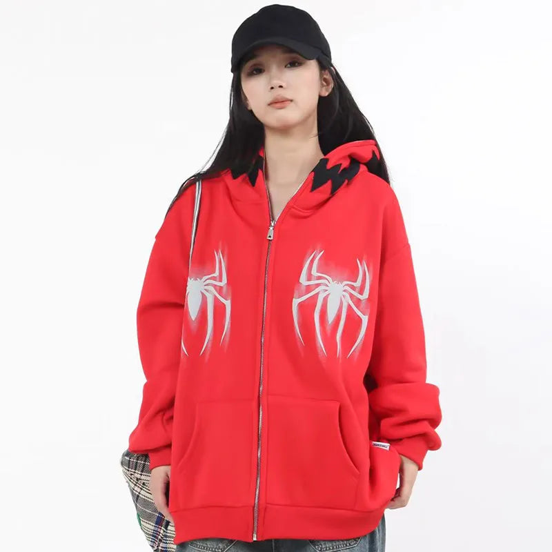 Y2k Gothic Web Zip-Up Hoodie