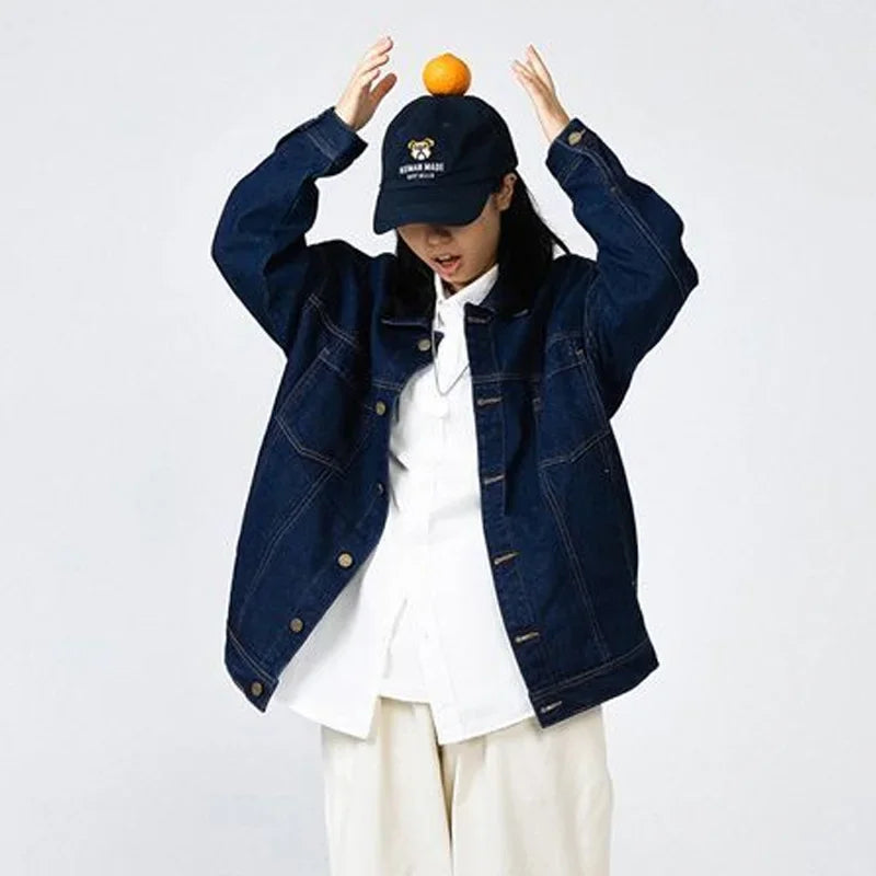 Autumn Japanese Style Loose Workwear Denim Jacket