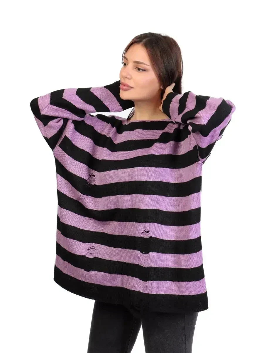 Women Gothic Oversized Striped Knitted Sweater