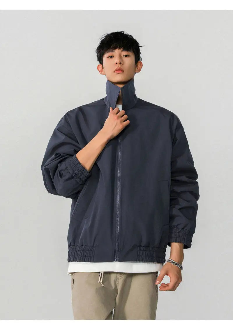 Classic Solid Color Casual Zip-Up Jacket