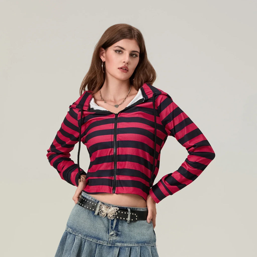 Vintage Red Striped Zip-Up Sweatshirt