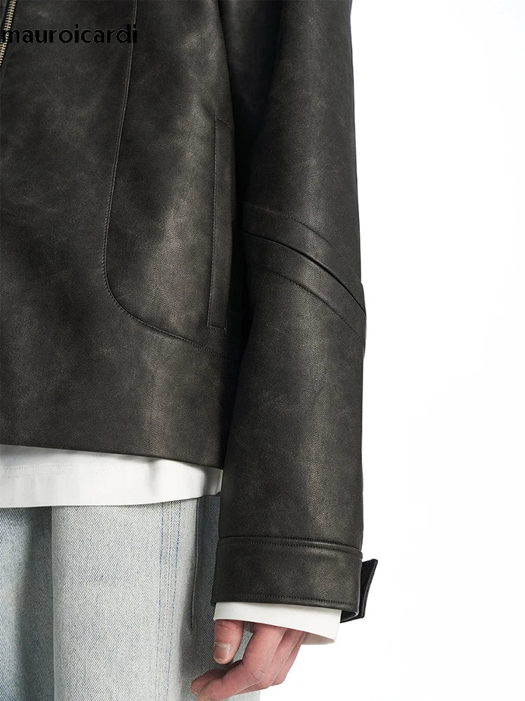 Cool Handsome Distressed PU Leather Jacket