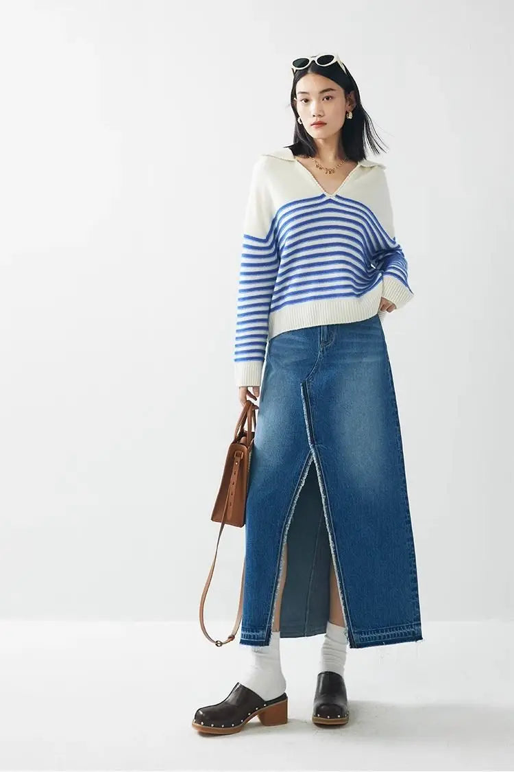 Stylish Striped Winter Knit Pullover Sweater