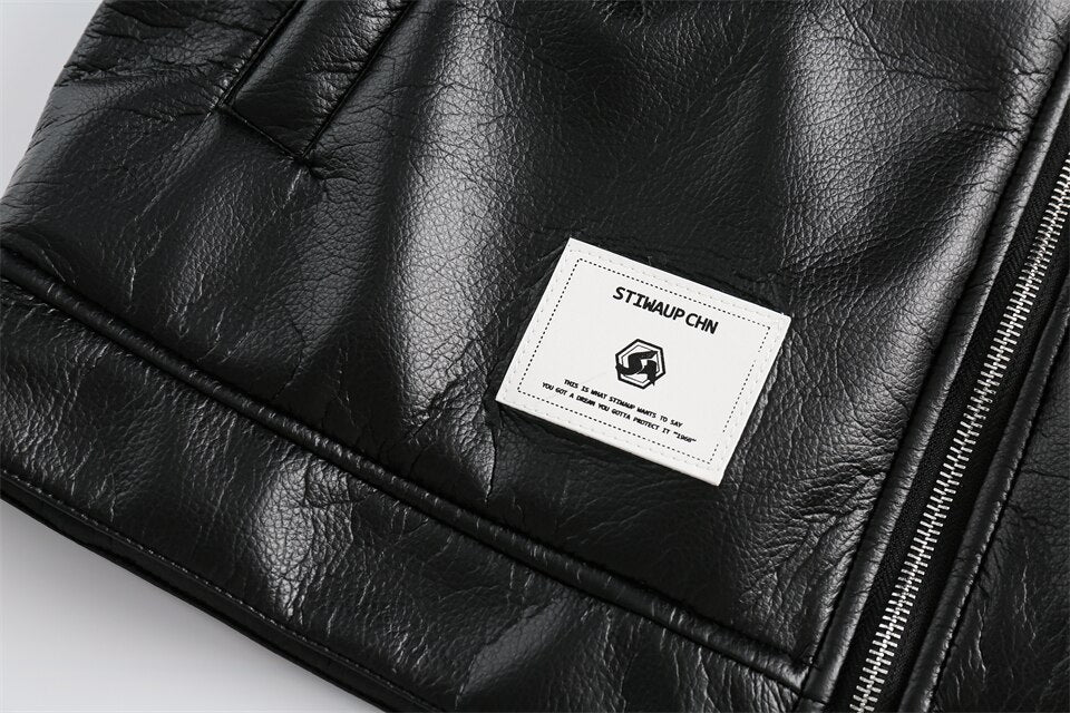 Waterproof Color block Leather Varsity Jacket