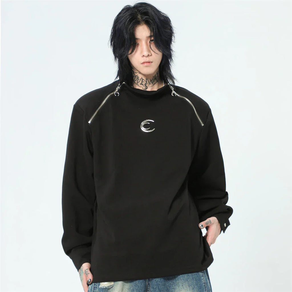 Streetwear Casual Zipper Shoulder Pads Sweatshirt