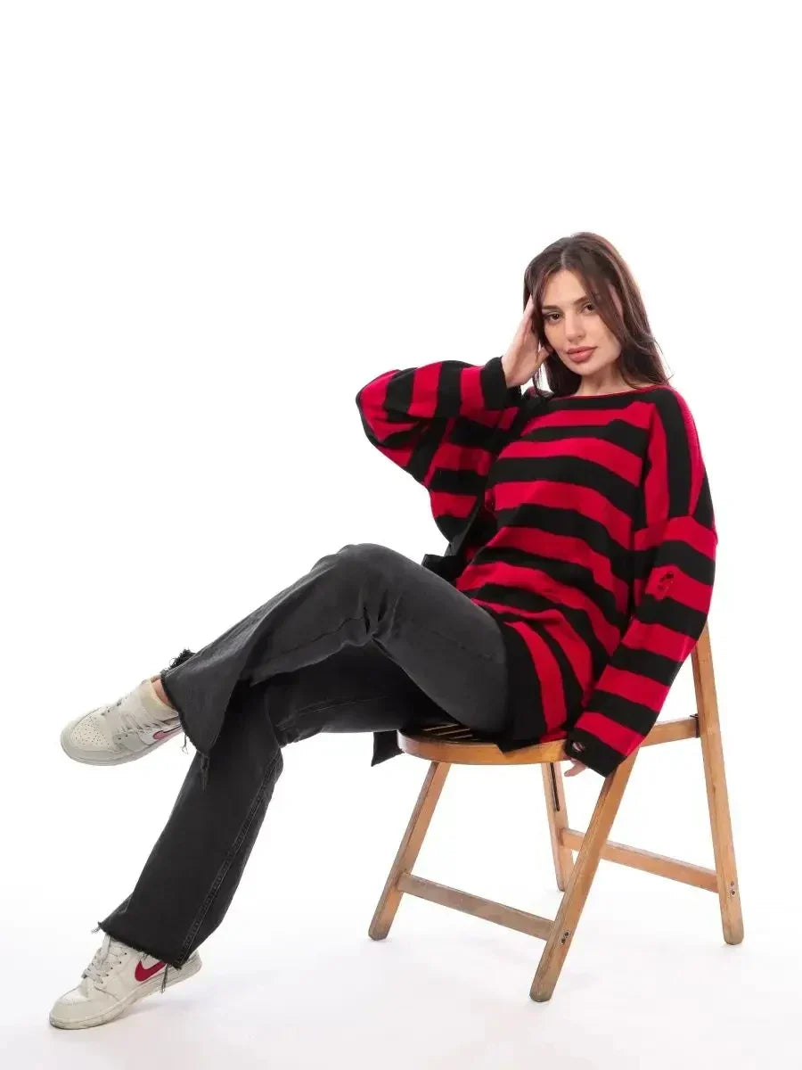 Women Gothic Oversized Striped Knitted Sweater