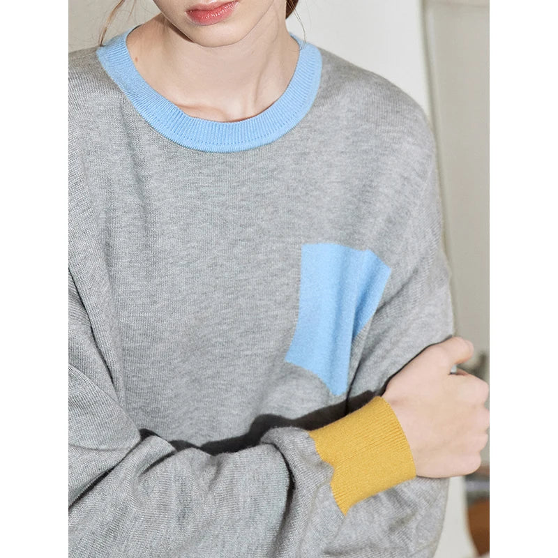 Color Blocked Knitted Pullover Sweater
