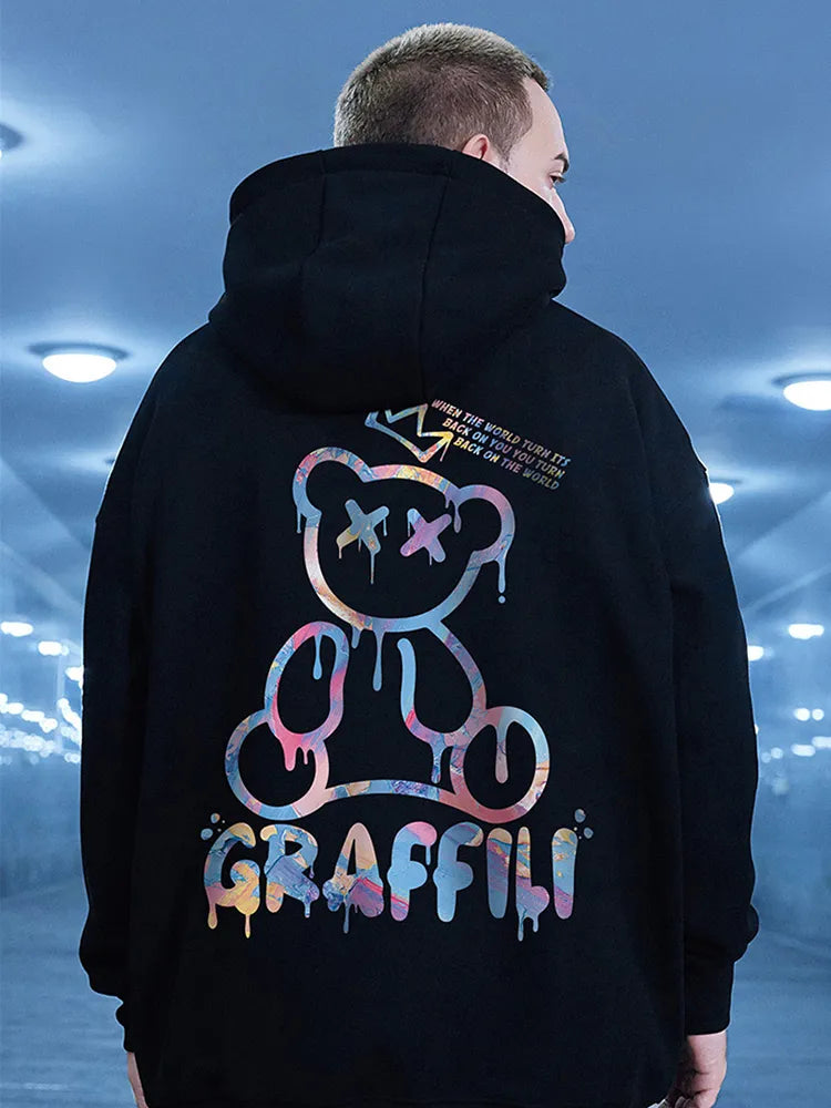 Retro Graffiti Bear Print Hoodie