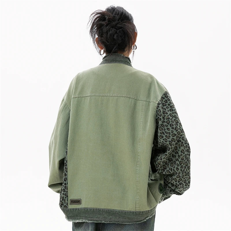 Luxury Green Patchwork Denim Jacket