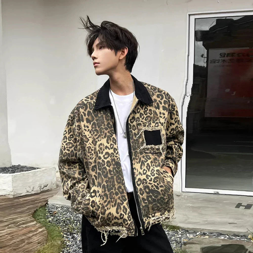 Leopard Patchwork Denim Jacket