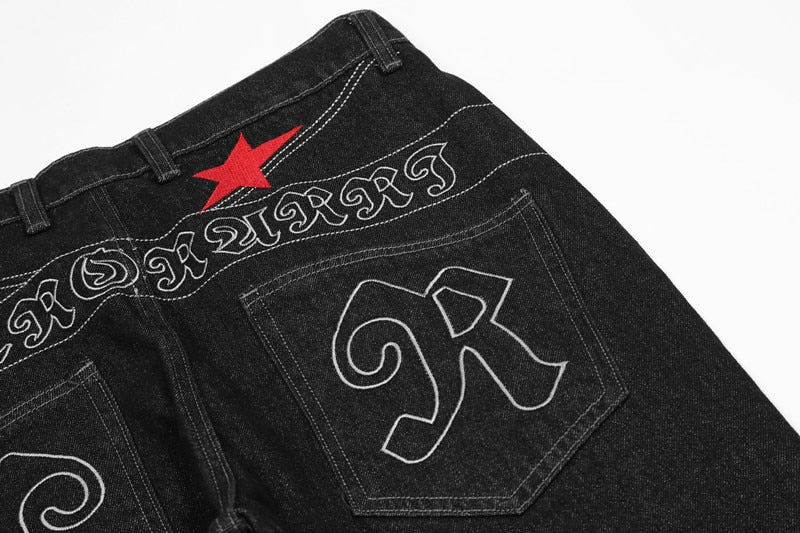 Black Baggy Star Denim Jeans