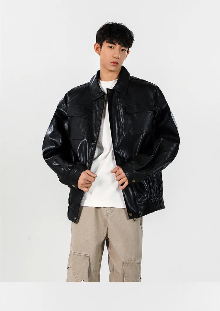 Classic Vintage Loose Fit Leather Bomber Jacket