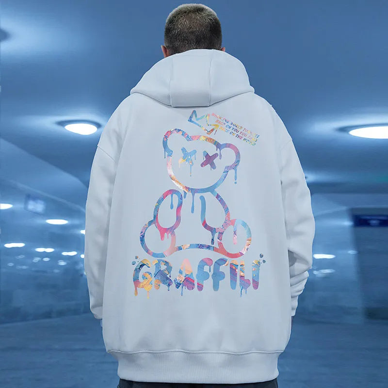 Retro Graffiti Bear Print Hoodie