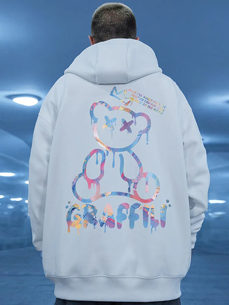 Retro Graffiti Bear Print Hoodie