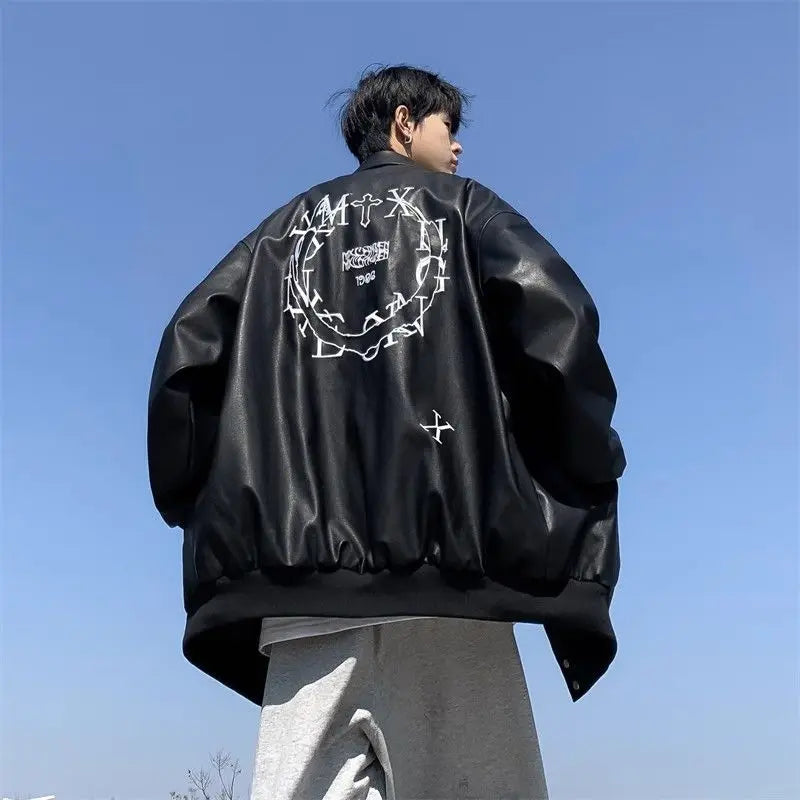 Vintage Embroidered PU Baseball Leather Jacket