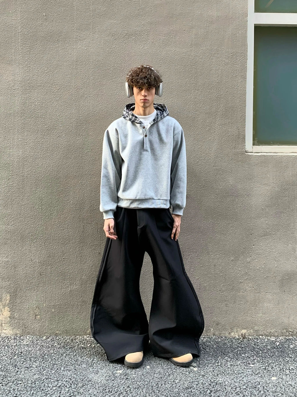 Effortless Plaid Retro Splicing Hooded Sweatshirt