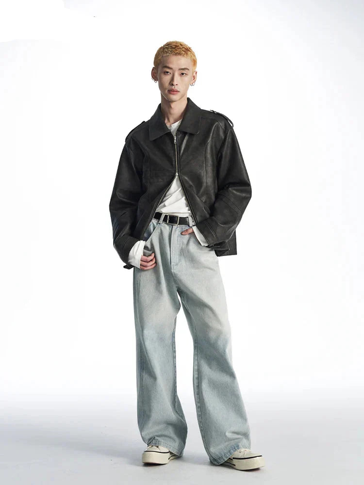 Cool Handsome Distressed PU Leather Jacket