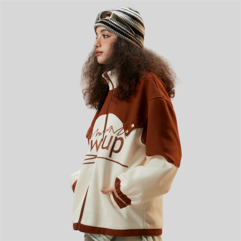 Flaming Stand Collar Varsity Jacket