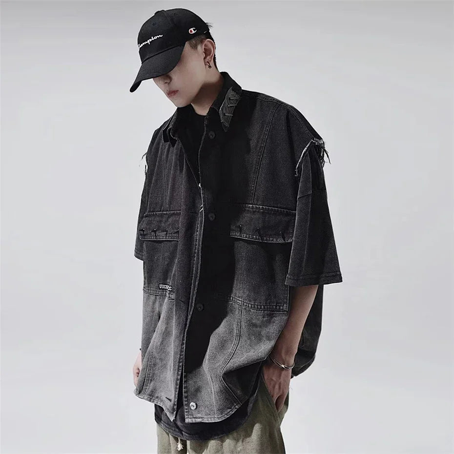 Rivet Design Gradient Sleeveless Denim Jacket