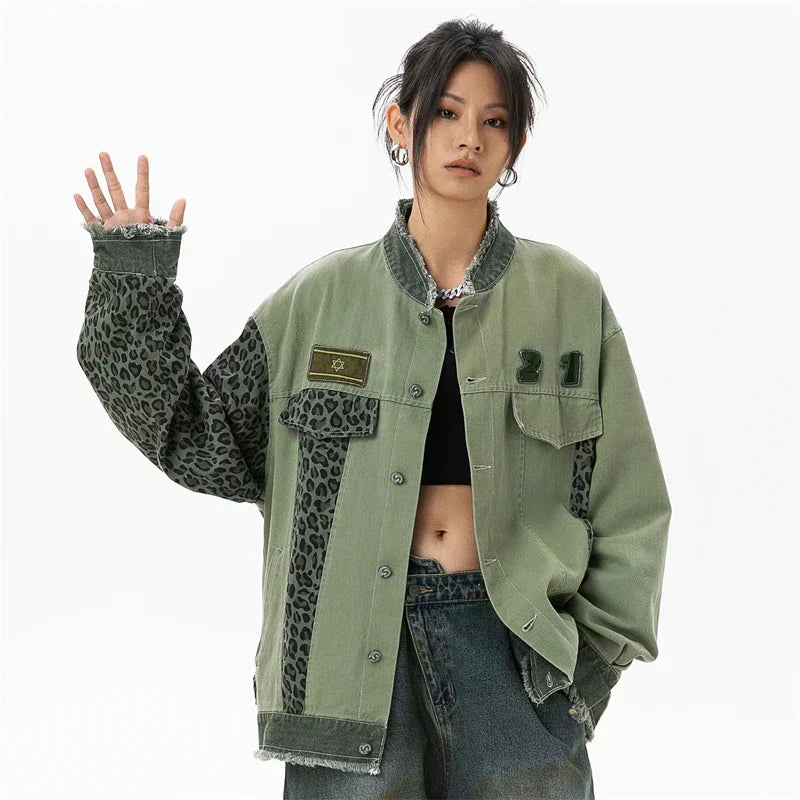 Luxury Green Patchwork Denim Jacket