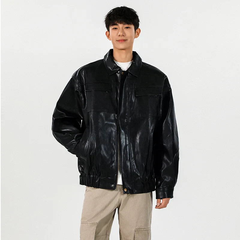 Classic Vintage Loose Fit Leather Bomber Jacket