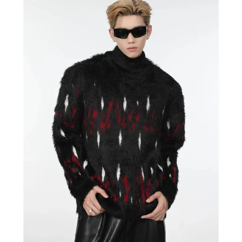 Aura Color Blocked Stand Collar Sweater