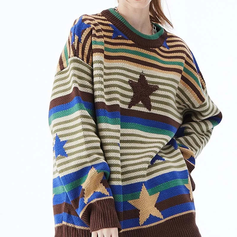 Vintage Striped Star Knitted Sweater